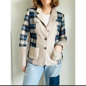 Sundance mixed media wool blend plaid blazer jacket size 12